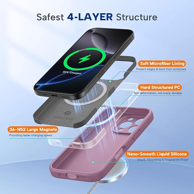 Miracase Magnetic for iPhone 16 Pro Max Case, [Soft Anti-Scratch Microfiber Lining], Compatible with MagSafe, Liquid Silicone Case Shockproof Drop Protection Phone Case for 16 ProMax,Blackcurrant