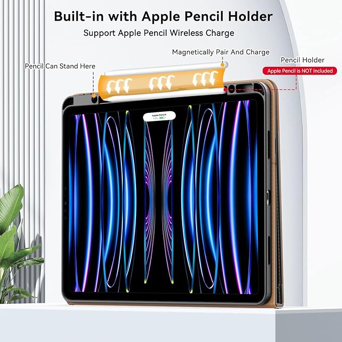 Zonefoker Case for New iPad Pro 12.9 inch 6th/5th/4th/3rd Generation 2022/2021/2020/2018, 12.9'' ipad Pro Leather Folio Protective Cover 6/5/4/3 Gen with Pencil Holder, Auto Wake/Sleep, Brown Black