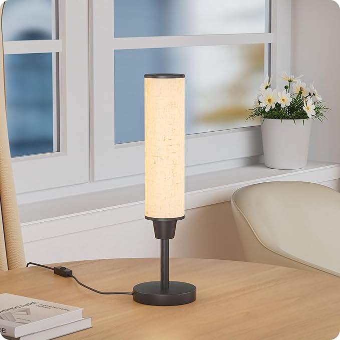 Nukanu Table Lamp with Remote，Bedside Lamps for Night Stands, Nightstand Lamp with Adjustable Brightness (10%-100%) and Color Temperature (3000k-6000k),Small Lamp for Bedroom (Black - Beige Linen)