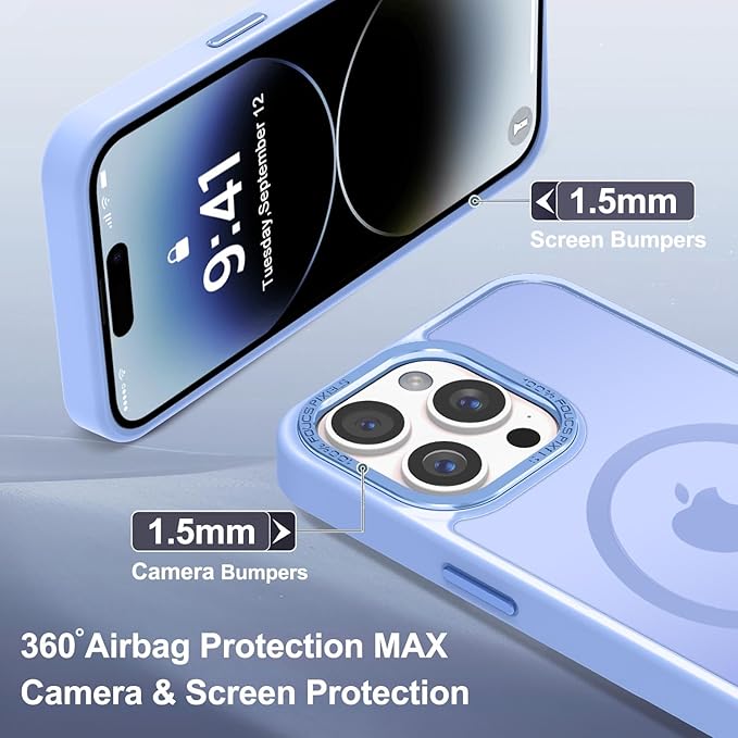 Newfuture Designed for iPhone 14 Pro Case with Magnetic [13 FT Military Drop Protection] [Compatible with Magsafe] Slim Translucent Matte Shockproof with Anti-Fingerprint Phone Case, Blue
