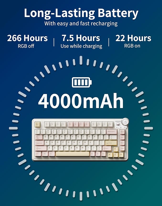Aula AU75 Wireless Mechanical Keyboard, Hot Swap Gasket Gaming Keyboard with Knob, BT/2.4G/Wired Custom Keyboard, 4000mAh Battery, 75% Five-Layer Padding PBT Keycaps, RGB Side-Strip for Win/Mac/PC