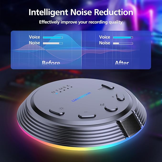 LIANGSTAR Gaming USB Microphone with 5 Voice Changes, Mute Button, Desktop Podcast Mic, Volume Control, RGB Condenser Computer Microphone for PC Gamer, YouTube, Streaming, Conference, Class