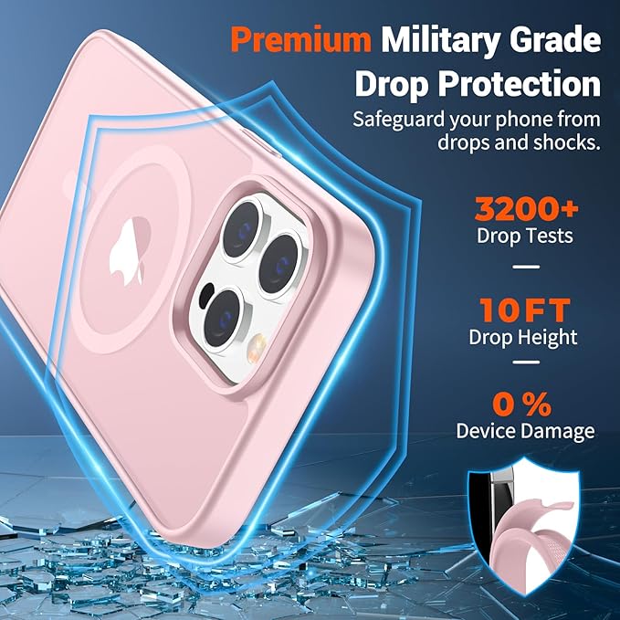 SUPFINE Magnetic for iPhone 13 Pro Max Case (Compatible with MagSafe) (Military Grade Drop Protection) Translucent Matte Shockproof Phone Cover,Light Pink