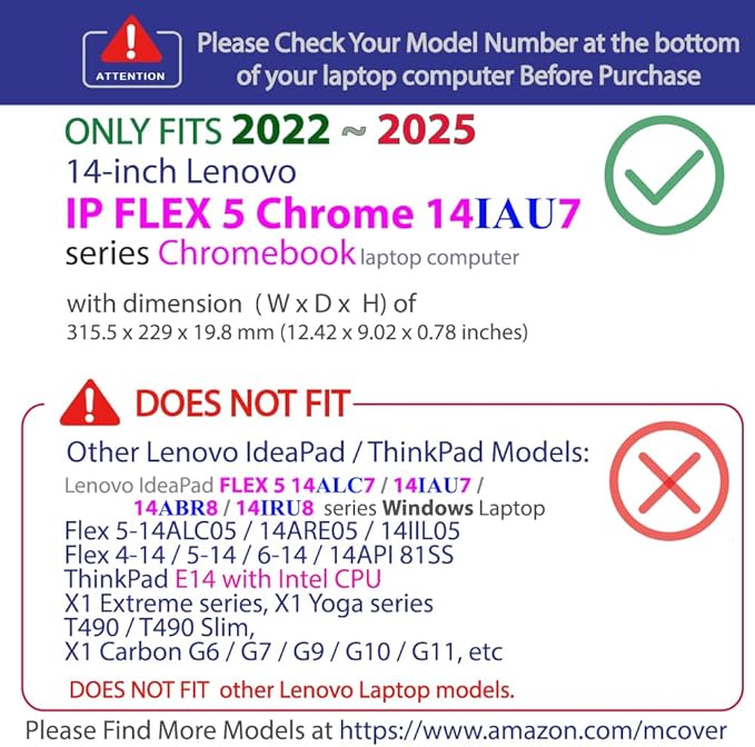 mCover Case ONLY Compatible for 2022-2025 14" Lenovo IP Flex 5 Chrome 14IAU7 (Plus) Convertible Chromebook Laptops (NOT Fitting Other Lenovo Models)- Clear