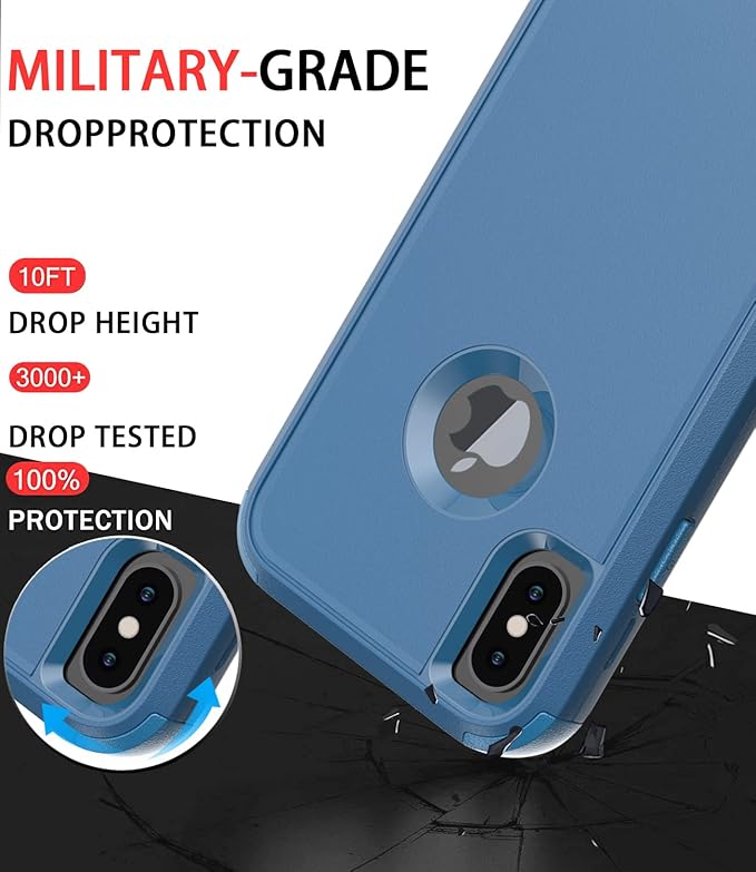 Diverbox for iPhone X Case/iPhone Xs Case [Shockproof] [Dropproof] [Tempered Glass Screen Protector ] Heavy Duty Protection Phone Case Cover for Apple iPhone X/XS (Blue)