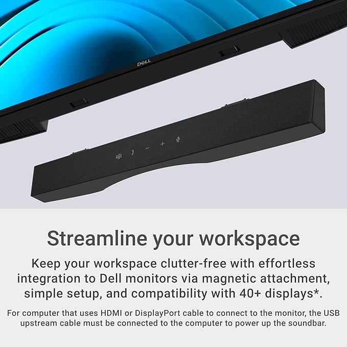 Dell Pro Premium Conferencing Soundbar - SB725 - Controls End/Call/Volume Down/Volume Up/MS Teams, LED Status Indicator, Wired, AI-Based Noise Cancellation, Superior Audio Experience