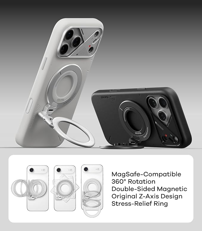 Aulumu G09 Magnetic Ring Grip | Omnidirectional Rotation | MagSafe Compatible | Aluminium Alloy Construction | Stable Dual-Sided Magnetic Attachment | Includes Handle Ring Phone Stand- Silver