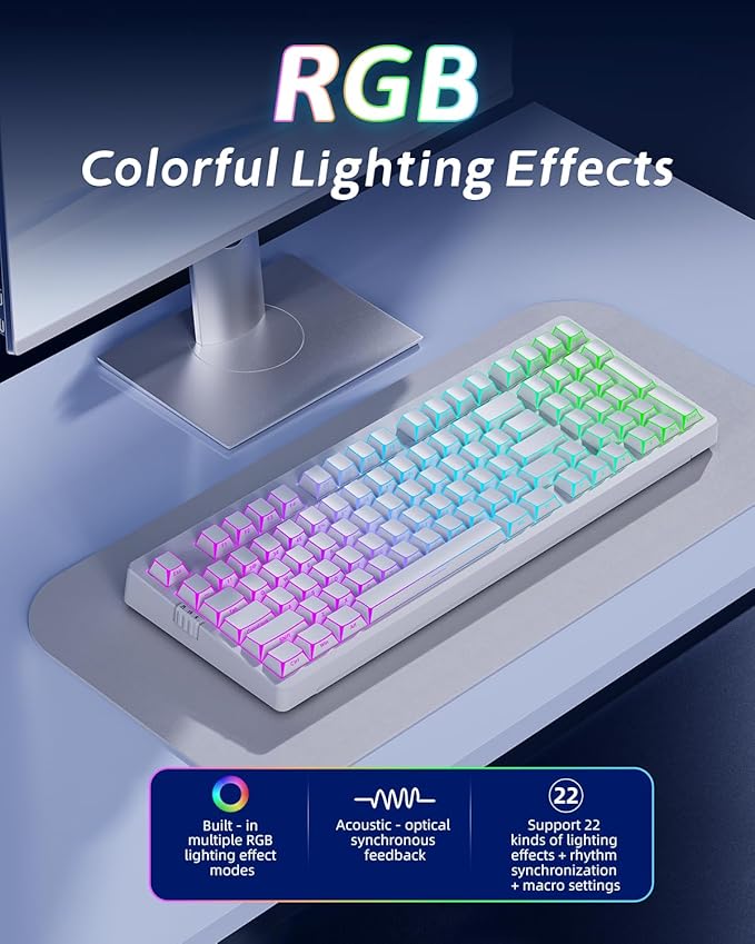 ZORNHER ZH980 Mechanical Keyboard Wireless,95% White Gaming Keyboard with Number Pad,Creamy Keyboard,Cool Five-Sided Lines & Keys Shine Though Keycaps,Creamy Sounding Linear Switches