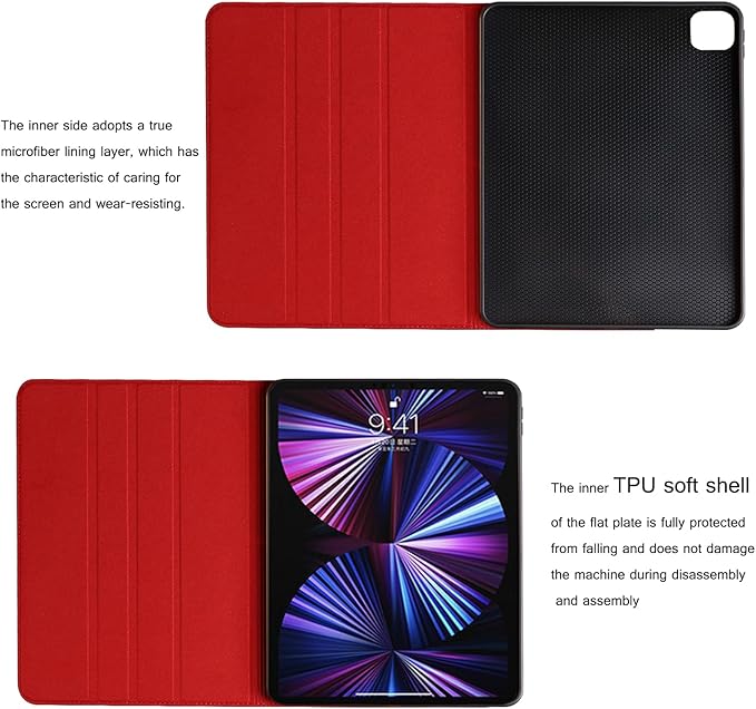 for Ipad Pro 12.9 inch Case 1st/2nd Gen 2015/2017 Old Model Genuine Leather Cover Protective Shell,Auto Wake/Sleep.Red