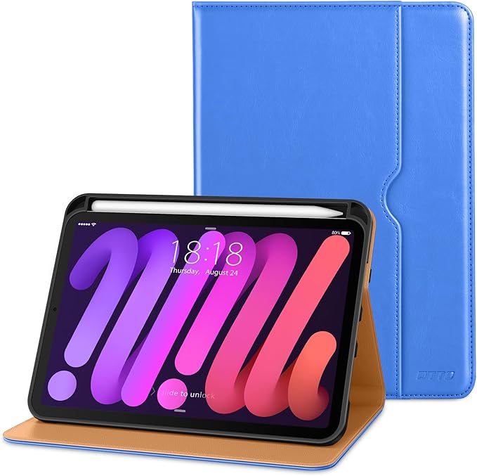 DTTO for iPad mini 7th (A17 Pro) 2024/iPad Mini 6th Generation Case 2021 8.3 Inch, Premium Leather Business Folio Stand Cover for Mini 7/6 with Pencil Holder-Multiple Viewing Angles, Royal Blue