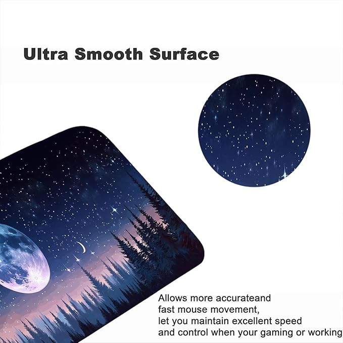 Moon Phases Gaming Mouse Pad Starry Sky Moon Forest Extended Gaming Mouse Pad Mat with Stitched Edge Non-Slip Base Big Mouse Pad 31.5"x11.8" Office Computer Keyboard Laptop Home
