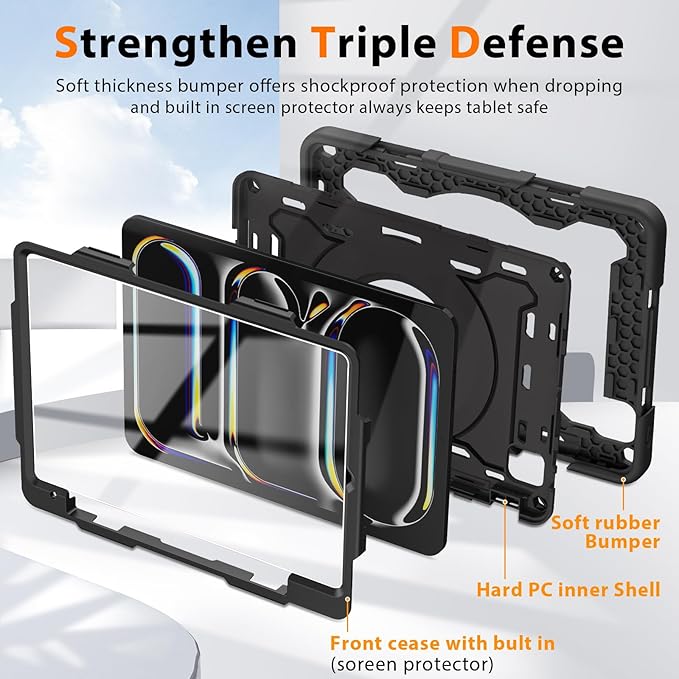 ROISKIN for iPad Pro 11 inch Case (M5/M4 (2025/2024)), Pro 11'' 6th/5th Gen -with HD Screen Protector, 360 Kickstand/Handle, Shoulder Strap, Pen Holder, Heavy Duty Military Grade - Kids Friendly