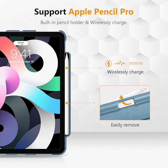 Fintie Rotating Case for iPad Air 11-inch M4/M3/M2 (2026/2025/2024), iPad Air 5th (2022) / 4th Generation 10.9 Inch - 360 Degree Rotating Protective Stand Cover with Pencil Holder, Ocean Blue