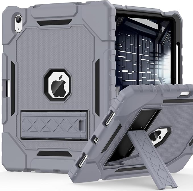 ZoneFoker Case for iPad (A16) 11th/10th Generation 11/10.9 inch 2025/2022, Heavy Duty Military Grade Shockproof Rugged Cover with Pencil Holder/Stand for i Pad 11th / 10 th Gen (Gray+Black)