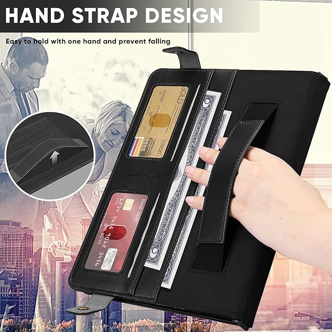 Handbag Case for iPad mini 5th/4th/3rd/2nd/1st Generation 7.9", Techcircle Lightweight Folio Stand Crossbody Wallet Case with Pencil Holder, Hand Strap & Shoulder Strap Soft Protective Cover, Black
