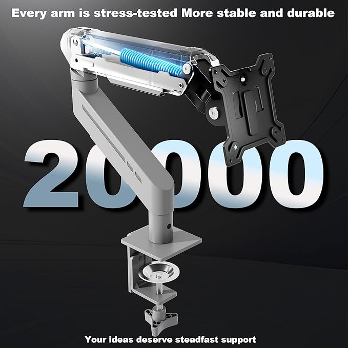 THEARK Single Monitor Desk Mount 17"-32" Screens - Adjustable Gas Spring Monitor Arm Computer Monitor Stand up to 19.8 lbs,VESA Arm Desk Mount with C-Clamp and Grommet Base,VESA 75x75/100x100mm,Silver