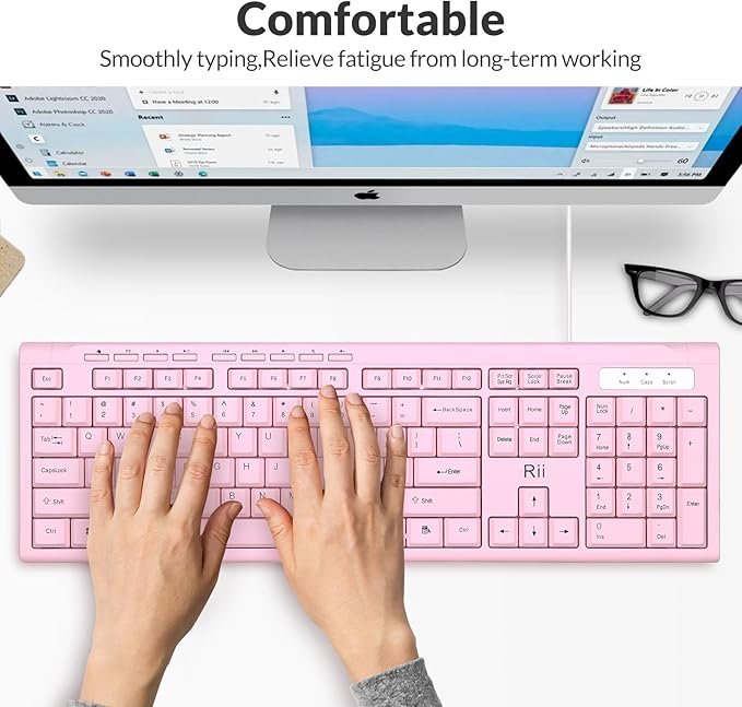 Rii RK907 Ultra-Slim Compact USB Wired Keyboard for Mac and PC,Windows 10/8 / 7 / Vista/XP(Pink)