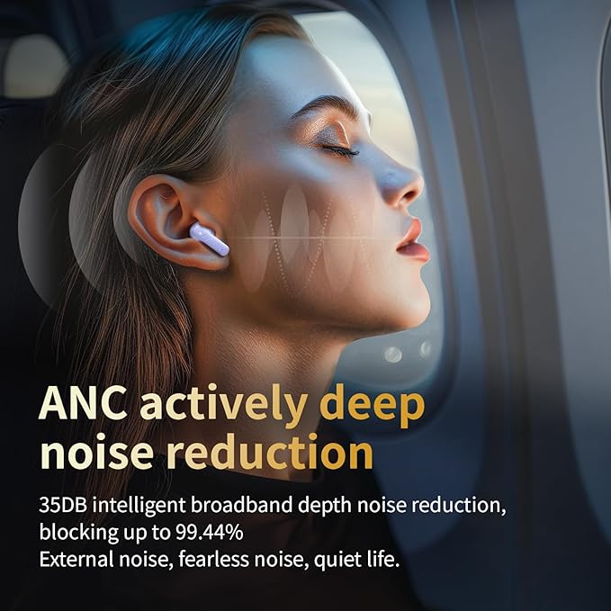 Touch screen earbuds Wireless Earbuds - Active Noise Cancelling Earbuds ANC with Smart Touch Screen - Ear Earbuds with Wireless Charging Case LED Display Deep Bass Earphones Headset with Built (C)