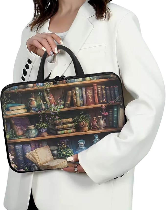 Vintage Bookshelf Laptop Case Sleeve for Women Laptop Bag Computer Carrying Case Book Lover 15 Inch Computer Protective Notebook Case Cover