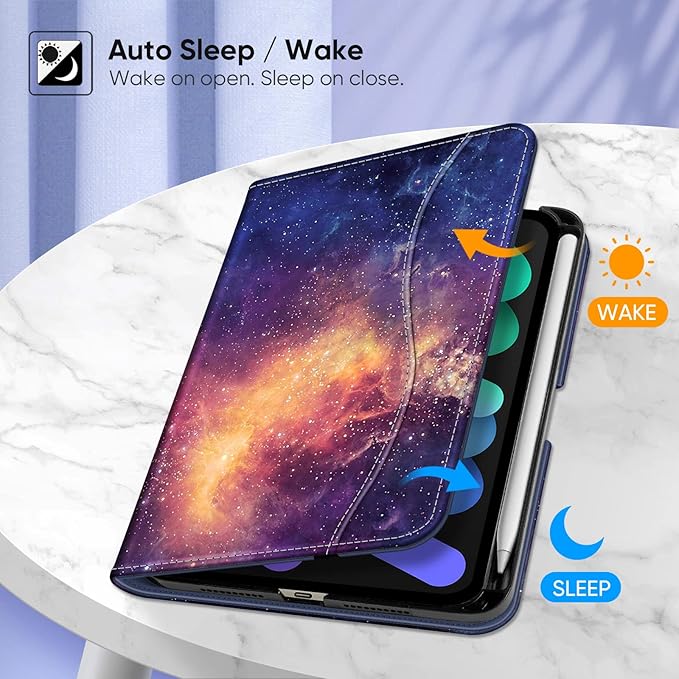 Fintie Folio Case for iPad Mini 7 (A17 Pro, 7th Generation) 2024 / iPad Mini 6 (6th Gen) 8.3 Inch, Multi-Angle Smart Stand Cover with Pencil Holder & Pocket, Auto Sleep/Wake, Galaxy
