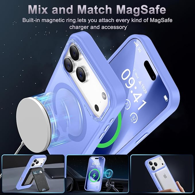 Newfuture Magnetic for iPhone 17 Pro Max Case [Compatible with Magsafe] [Military Grade Drop Protection] Translucent Matte Anti-Scratch Shockproof Protective Phone Cover 6.9 Inch, Light Purple