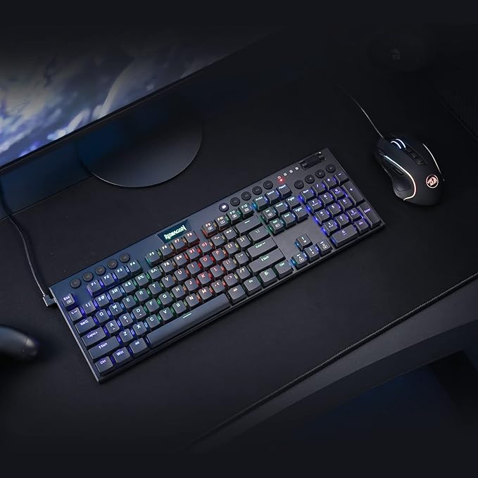 Redragon K619 Horus RGB Mechanical Keyboard, Ultra-Thin Designed Wired Gaming Keyboard w/Low Profile Keycaps, Dedicated Media Control & Linear Red Switch, Pro Software Supported