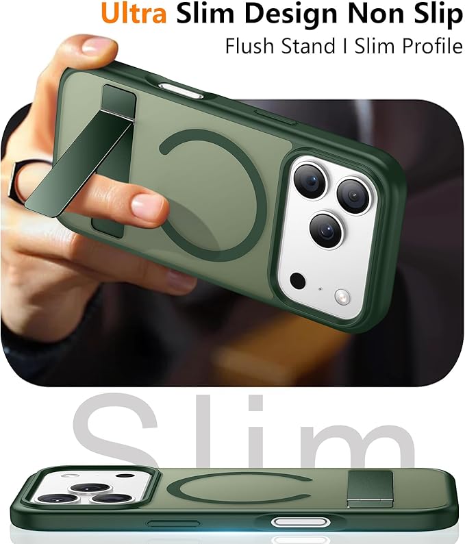 SPIDERCASE Magnetic for iPhone 17 Pro Max Case,with [3 Stand Ways] [Military Grade Drop Protection] with Invisible Stand Shockproof Slim Case for iPhone 17 Pro Max 6.9",Dark Green