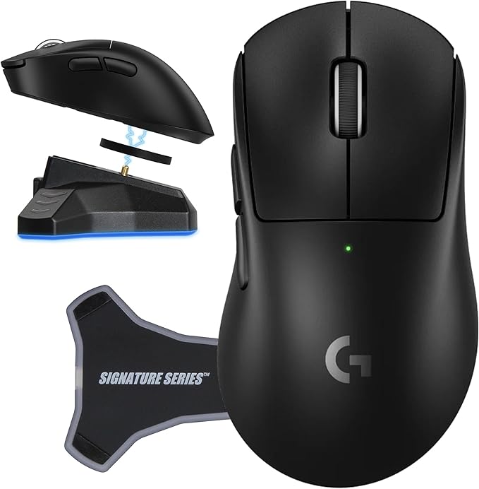 Logitech PRO X Superlight 2 DEX Wireless Gaming Mouse, Black | Lightweight, Hero 2 Sensor, 44k DPI, 5 Programmable Buttons, Lightspeed Wireless, Right Hand, PC/Mac | Signature Series Charging Dock