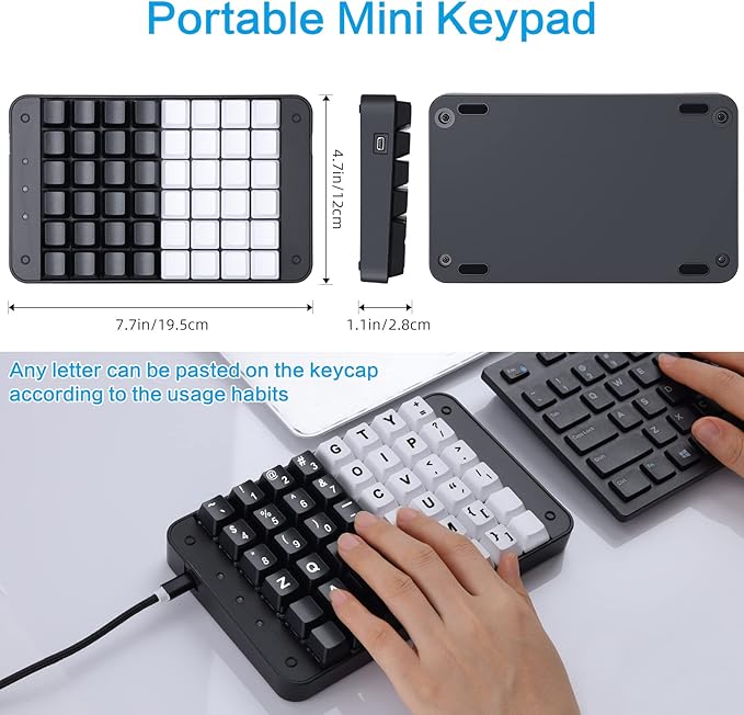 Koolertron One Handed Mechanical Gaming Keyboard, 48 Keys Fully Programmable Mini USB Macro Keyboard with Red Switch, for Gamers/Designers/Video Editor