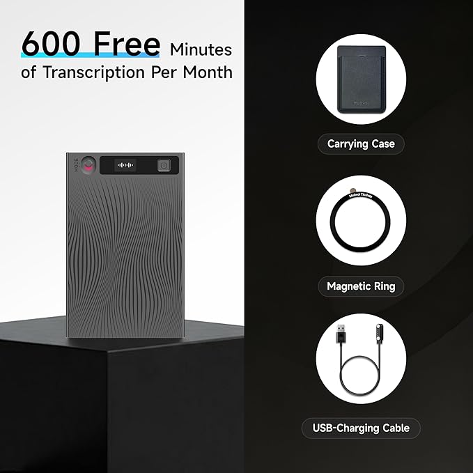 Mobvoi TicNote AI Voice Recorder w/AI Transcription & Summary, APP Control AI Note Taking Device Supports 120+ Languages for Lectures, Meetings &Calls, Dual-Mode Recording, 64GB, 2026 New Version