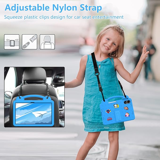 AKABEILA Compatible with Apple iPad Pro 12.9(2018/2020/2021/2022)/Air 13(2026) M4(2025) M3(2024)/Pro 13(2025) M5(2024) Tablet Case, Cases with Shoulder Strap & Stand Handle & Pen Tray Sky Blue