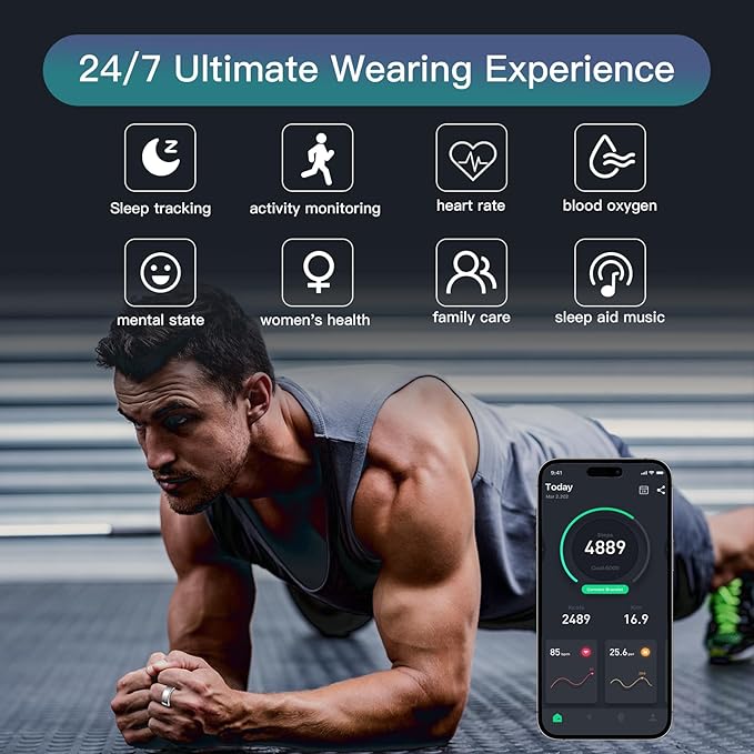 Smart Ring Health Tracker for Women Men, Sleep Tracker with Heart Rate and Blood Oxygen, Fitness Ring for Activity Monitoring, 15 Days Battery, No Subscription, Titanium Alloy (Black, #9)
