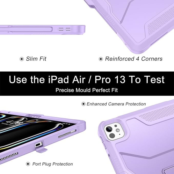 Soke Case for iPad Pro 13 Inch M5/M4 & iPad Air 13 Inch M4/M3/M2(2026/2025/2024), iPad Pro 12.9(2022 2021 2020,6th/5th/4th Gen), Rugged Shockproof Protective Cover - Violet