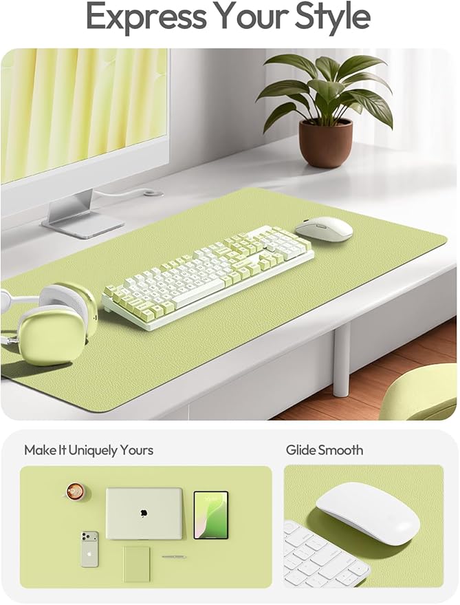 YSAGi Leather Desk Protector, Office Mat, Large Mouse Mat, Non-Slip PU Leather Blotter, Laptop Desk, Waterproof Writing Pad for Office and Home (Peak Green, 35.4" x 17")