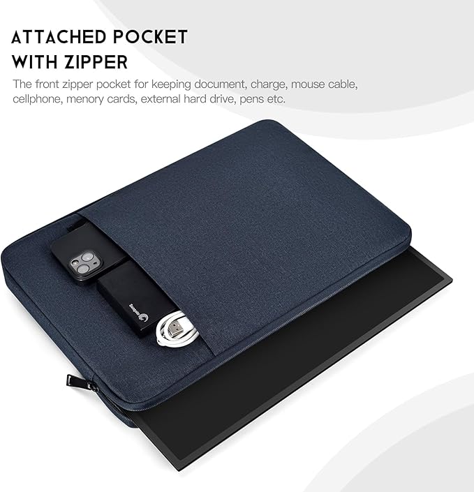 18 inch Portable Monitor Sleeve, Padded Shockproof Protective Carrying Case Bag with Accessory Pocket, Water-Resistant Monitor Display Bag for 18.5 inch Portable Monitors -Navy Blue