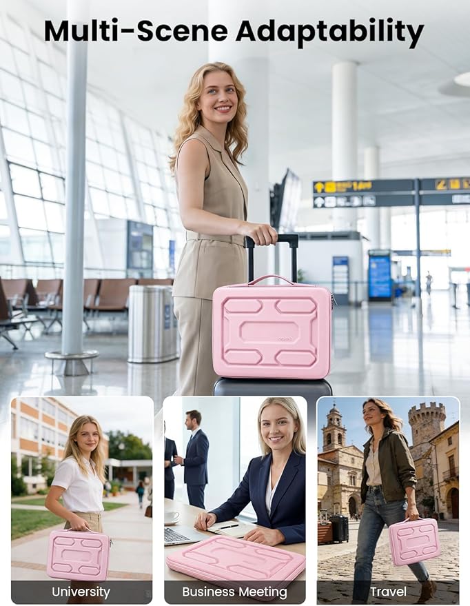 DOMISO Laptop Hard Case 14-14.4 inch Waterproof Shockproof Hard Shell Laptop Sleeve with Handle & Storage Pocket, Compatible with MacBook, HP, Dell,Pink