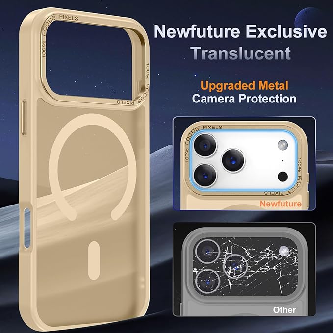 Newfuture Magnetic for iPhone 17 Pro Max Case [Compatible with Magsafe] [Military Grade Drop Protection] Translucent Matte Anti-Scratch Shockproof Protective Phone Cover 6.9 Inch, Creamy Yellow
