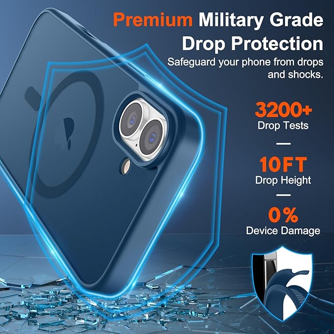 SUPFINE Magnetic for iPhone 17 Case (Compatible with MagSafe)(Military Grade Drop Protection) Translucent Matte Shockproof with Anti-Fingerprint Phone Cover,Deep Blue