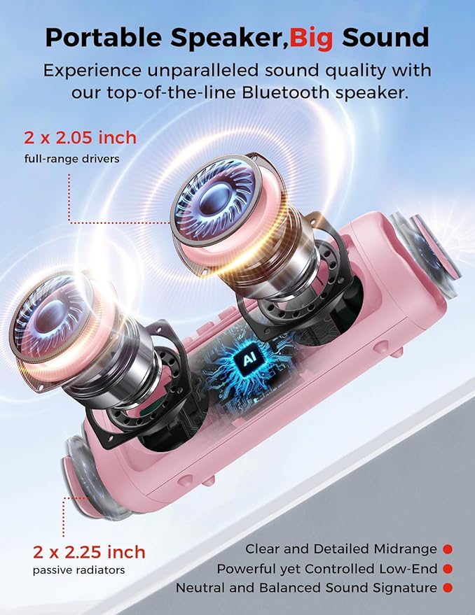 BolaButty Bluetooth Speaker Portable Wireless, IPX5 Waterproof, Up to 20H Playtime, TWS Pairing, BT5.3, for Home/Party/Outdoor/Camping/Beach Essentials, Birthday Gift (Pink)