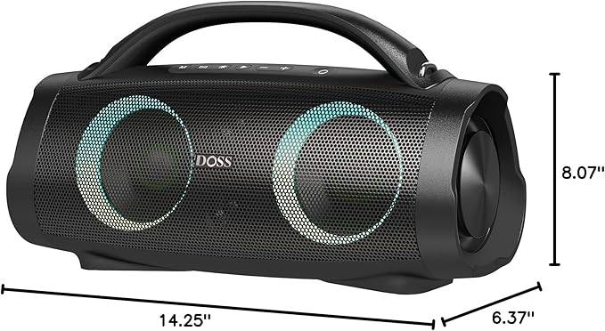 DOSS Extreme Boom+ Outdoor Bluetooth Speaker with 100W Stereo Sound, Extra Bass, 20H Playtime, Party-Sync LED Lights, Built-in Power Bank, IPX6 Waterproof Speaker for Camping, Pool, Beach, Yard