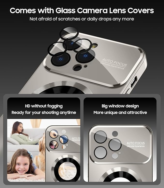 MAKAVO Magnetic for iPhone 12 Pro Max Case, Compatible with MagSafe, Built-in Camera Lens Protector, Logo View, Military Grade Drop Proof Phone Case Cover, Titanium Gray