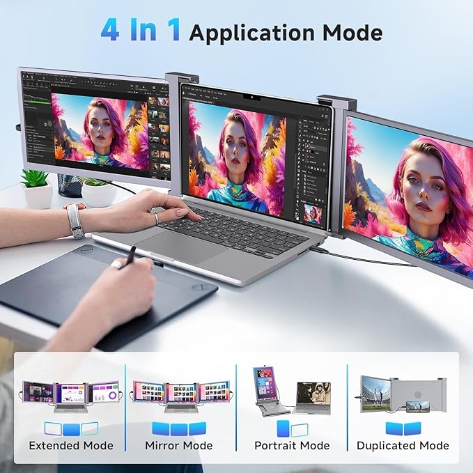 Laptop Screen Extender, 1080P IPS FHD Monitor Extension for 15-17.3" Laptop, Ultra-Thin Portable Triple Portable Monitor with USB-C/HDMI/USB-A,Mac/Windows/Chrome/Android (Grey, 15 Inches)