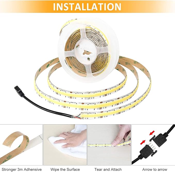 PAUTIX COB LED Strip Light White CCT Tunable 3200LEDs,CRI90+ 16.4ft/5m Dimmable 2700K-6500K 24V LED Tape Light,for Under Cabinet Bedroom Kitchen TV Mirror DIY Lighting(Adapter & Dimmer NOT Included)