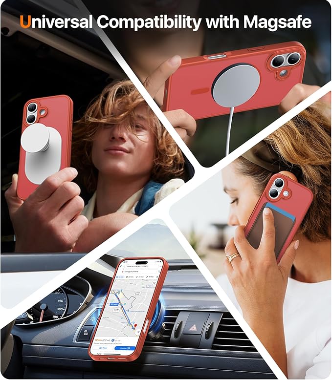 Magnetic for iPhone 17 Case,[Anti-Slip][Compatible with MagSafe][Military Grade Drop Protection] Shockproof Protective Translucent Matte Phone Case for iPhone 17 Case,Red