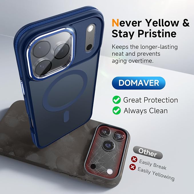 Magnetic 3 in 1 for iPhone 17 Pro Case, [Omni-Directional Protection] with 1x Screen Protector + 1x Camera Cover, [Seamless Work with Magsafe] Shockproof Slim Thin Matte Case for iPhone 17 Pro Blue
