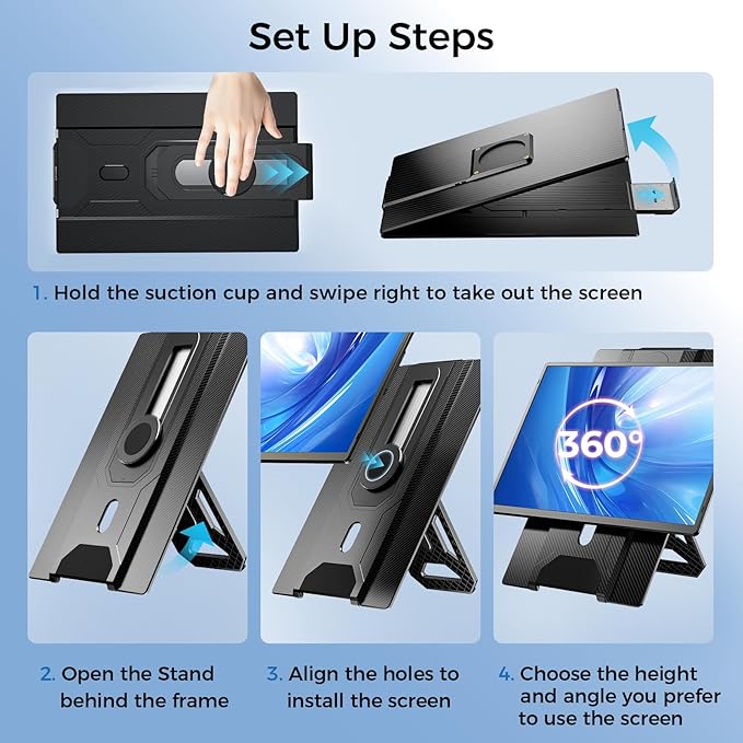 Laptop Screen Extender 16.1", 1200P FHD, Portable Monitor 360° Rotating Detachable Stand, Height Adjustable Monitor Extender for Laptop 13-17.5", Plug-Play for Tablet, PC, Phone, etc
