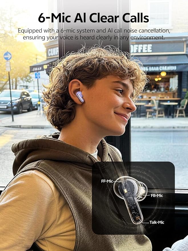 QCY MeloBuds N20 Active Noise Cancelling Wireless Earbuds, 50dB ANC Headphones with 6 Mics ENC Clear Call, 13mm Dynamic Driver, 40H Battery Life, Bluetooth 6.0 (Purple)