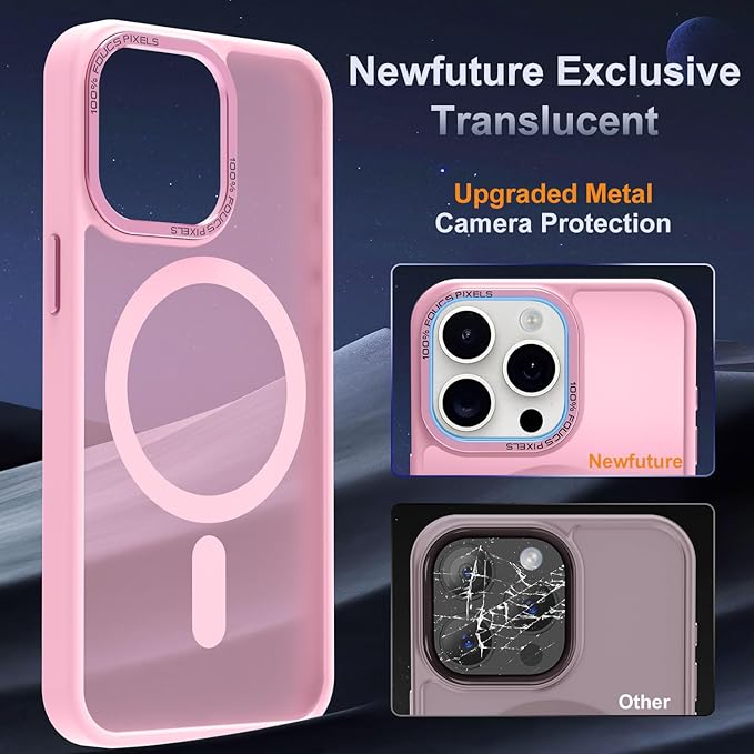 Newfuture Designed for iPhone 14 Pro Case with Magnetic [13 FT Military Drop Protection] [Compatible with Magsafe] Slim Translucent Matte Shockproof with Anti-Fingerprint Phone Case, Chalk Pink
