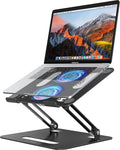 YICOSUN Adjustable Laptop Cooling Stand with 2 Quiet Fans & RGB Lighting, Aluminum Alloy & Foldable Ergonomic Design for MacBook, Lenovo, ASUS, Dell 10-16 Inch, Perfect for Gaming, DJ, Office - Black