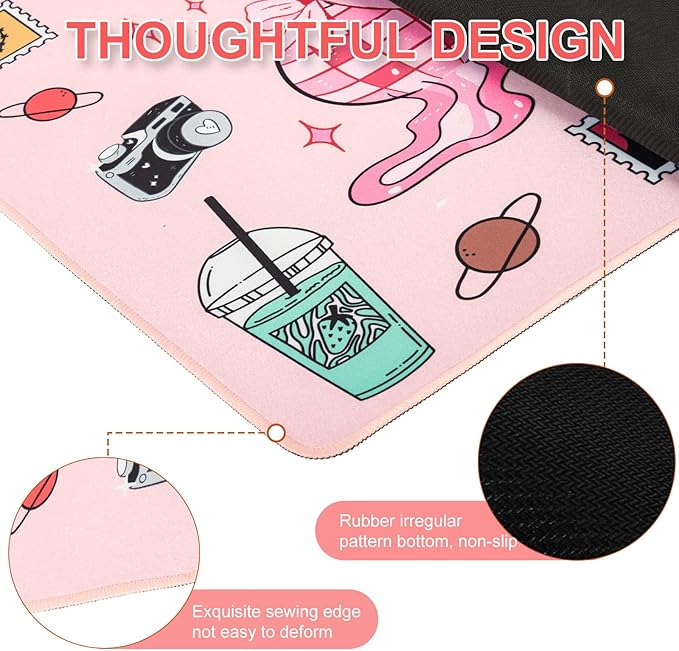 L-SPOUTTO Cute Desk Mat for Keyboard and Mouse,XXL Large Mouse Pad Non-Slip Keyboard Pad Waterproof Desktop Mat for Laptop Computer Work Game Home Office-Cartoon Pink